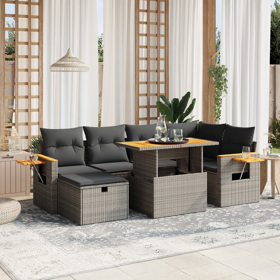 Set Canapele De Grădină, 7 Piese, Cu Perne, , Poliratan