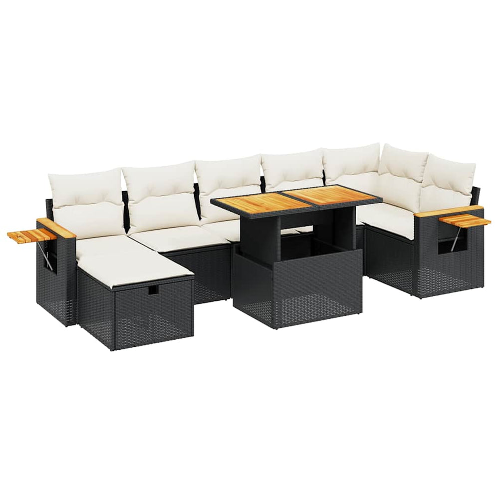 Set Mobilier De Grădină Cu Perne, 8 Piese, Negru, Poliratan
