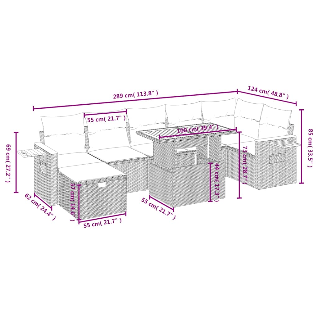 Set Mobilier De Grădină Cu Perne, 8 Piese, Negru, Poliratan