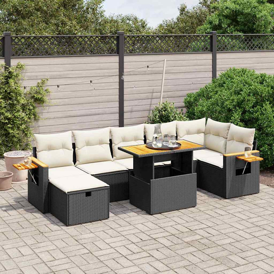 Set Mobilier De Grădină Cu Perne, 8 Piese, Negru, Poliratan