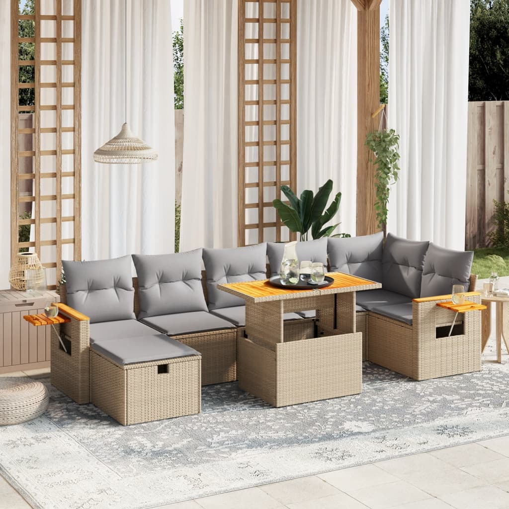 Set Mobilier De Grădină Cu Perne, 8 Piese, Negru, Poliratan