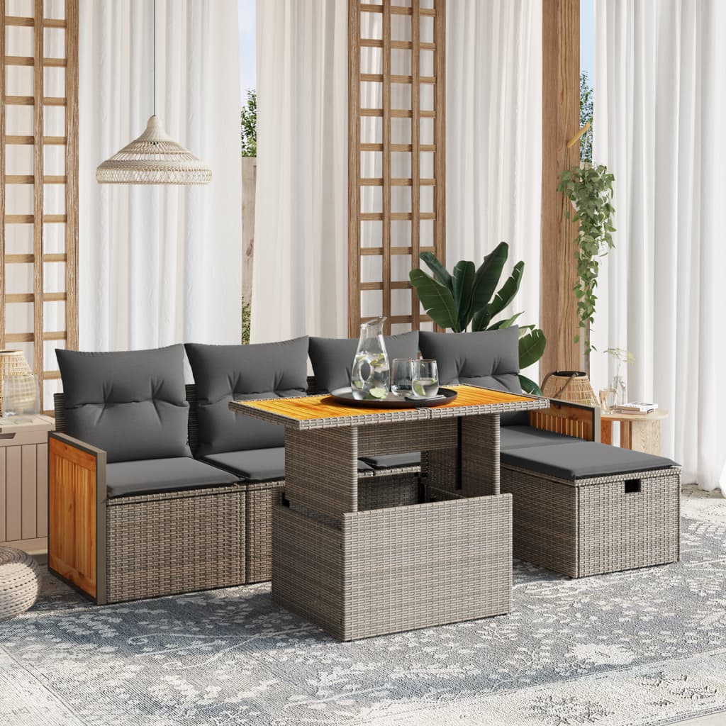 Set Mobilier De Grădină Cu Perne, 6 Piese, , Poliratan