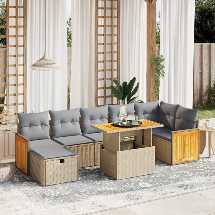 Set Mobilier De Grădină Cu Perne, 8 Piese, , Poliratan