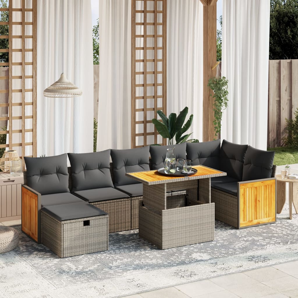Set Mobilier De Grădină Cu Perne, 8 Piese, , Poliratan
