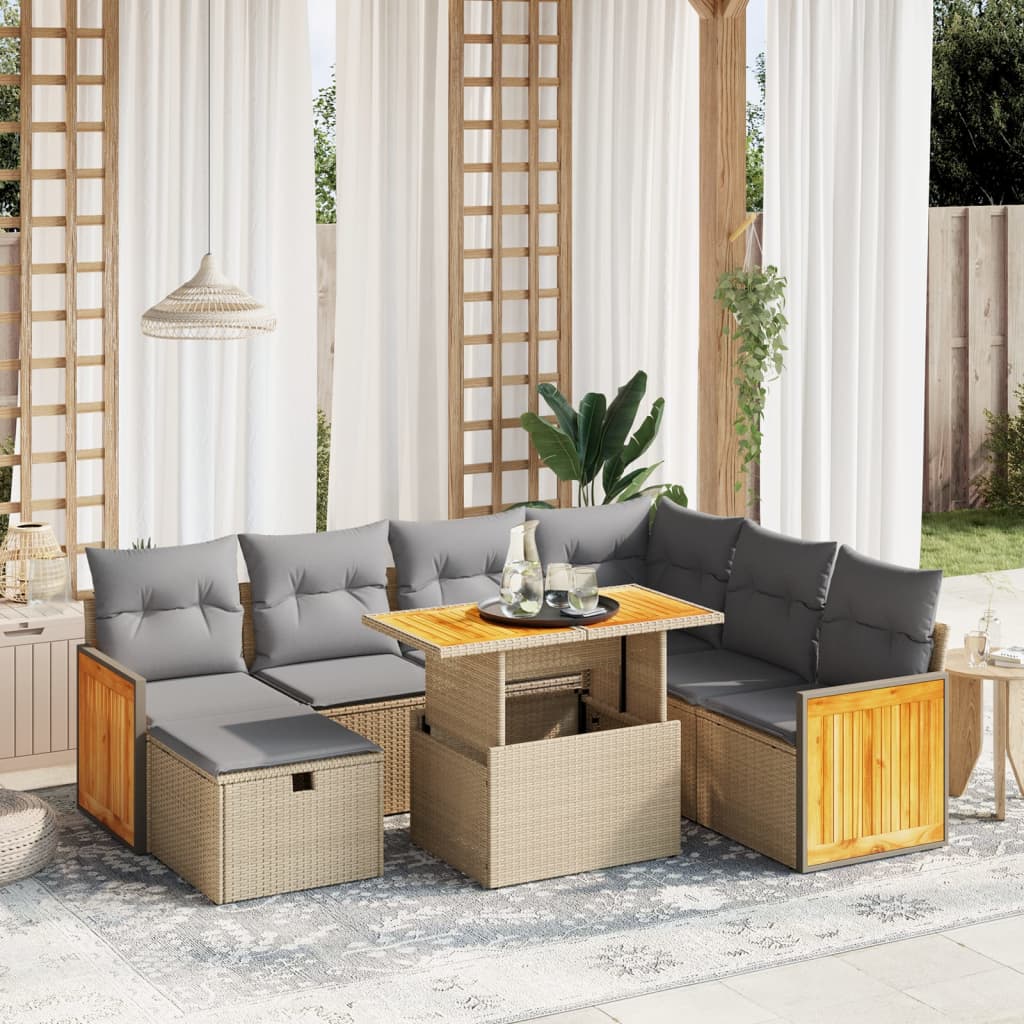 Set Mobilier De Grădină Cu Perne, 8 Piese, , Poliratan
