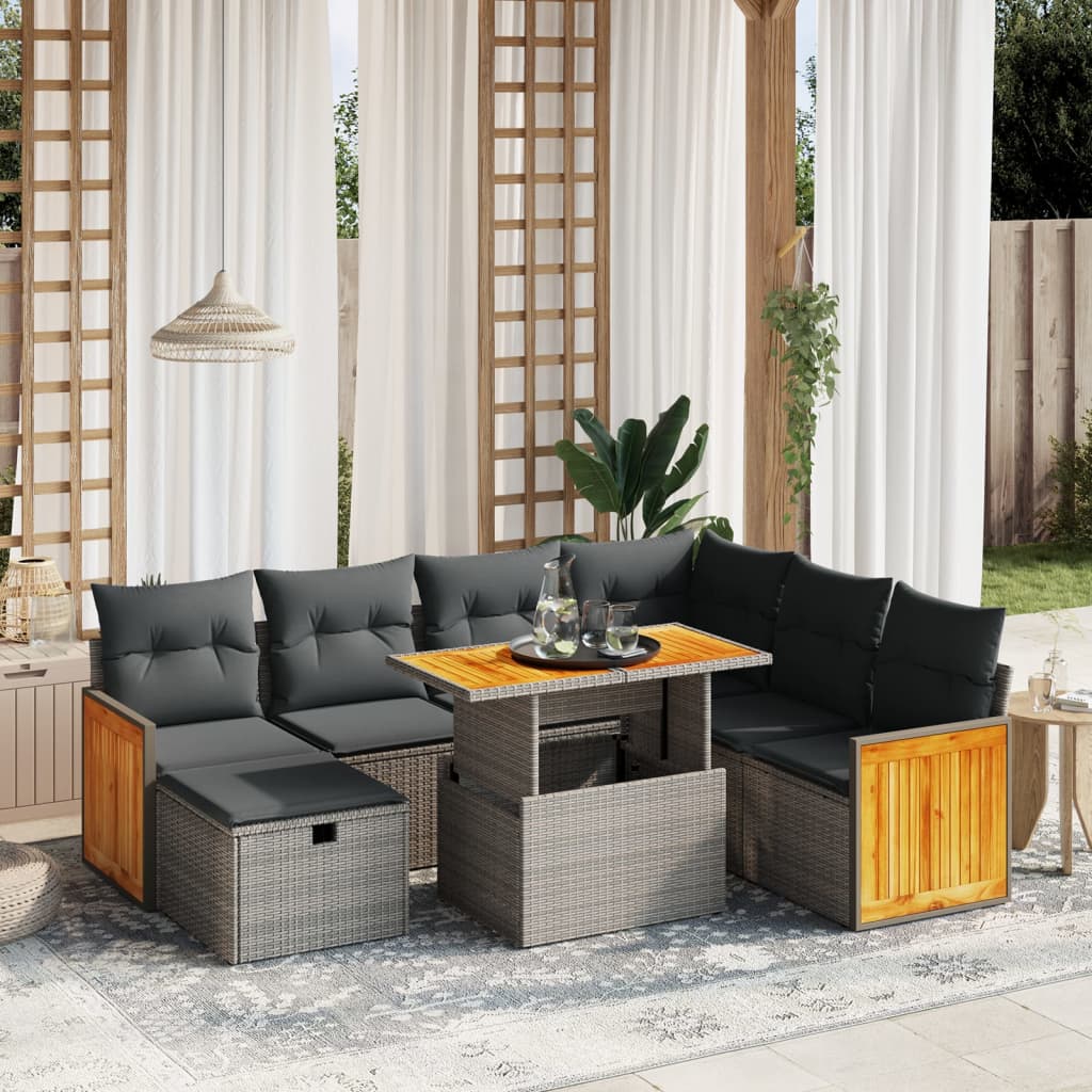 Set Mobilier De Grădină Cu Perne, 8 Piese, , Poliratan