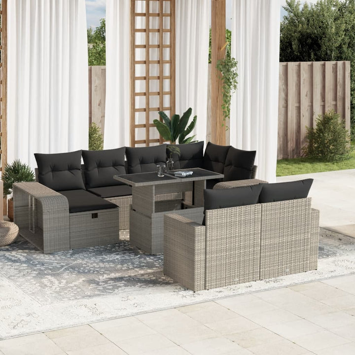 Set Canapele De Grădină Cu Perne, 11 Piese, Negru, Poliratan