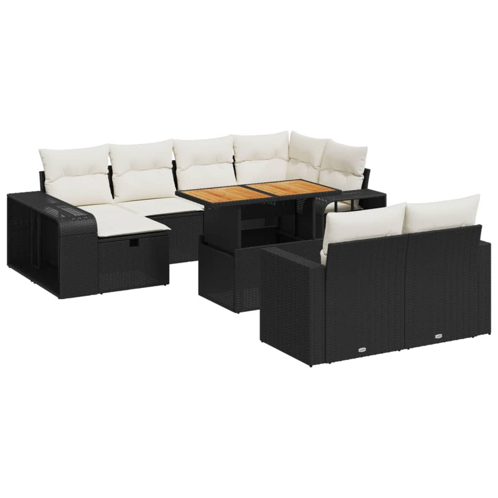 Set Canapele De Grădină Cu Perne, 11 Piese, Negru, Poliratan