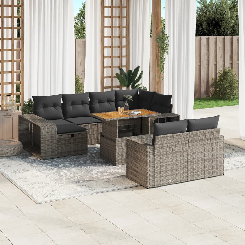 Set Canapele De Grădină Cu Perne, 11 Piese, Negru, Poliratan