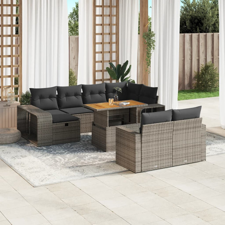Set Canapele De Grădină Cu Perne, 11 Piese, Negru, Poliratan