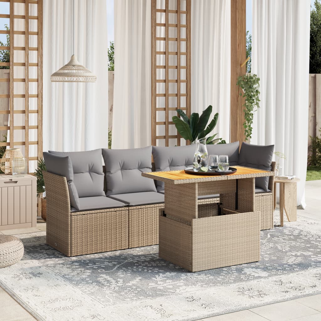 Set Mobilier De Grădină Cu Perne, 5 Piese, , Poliratan