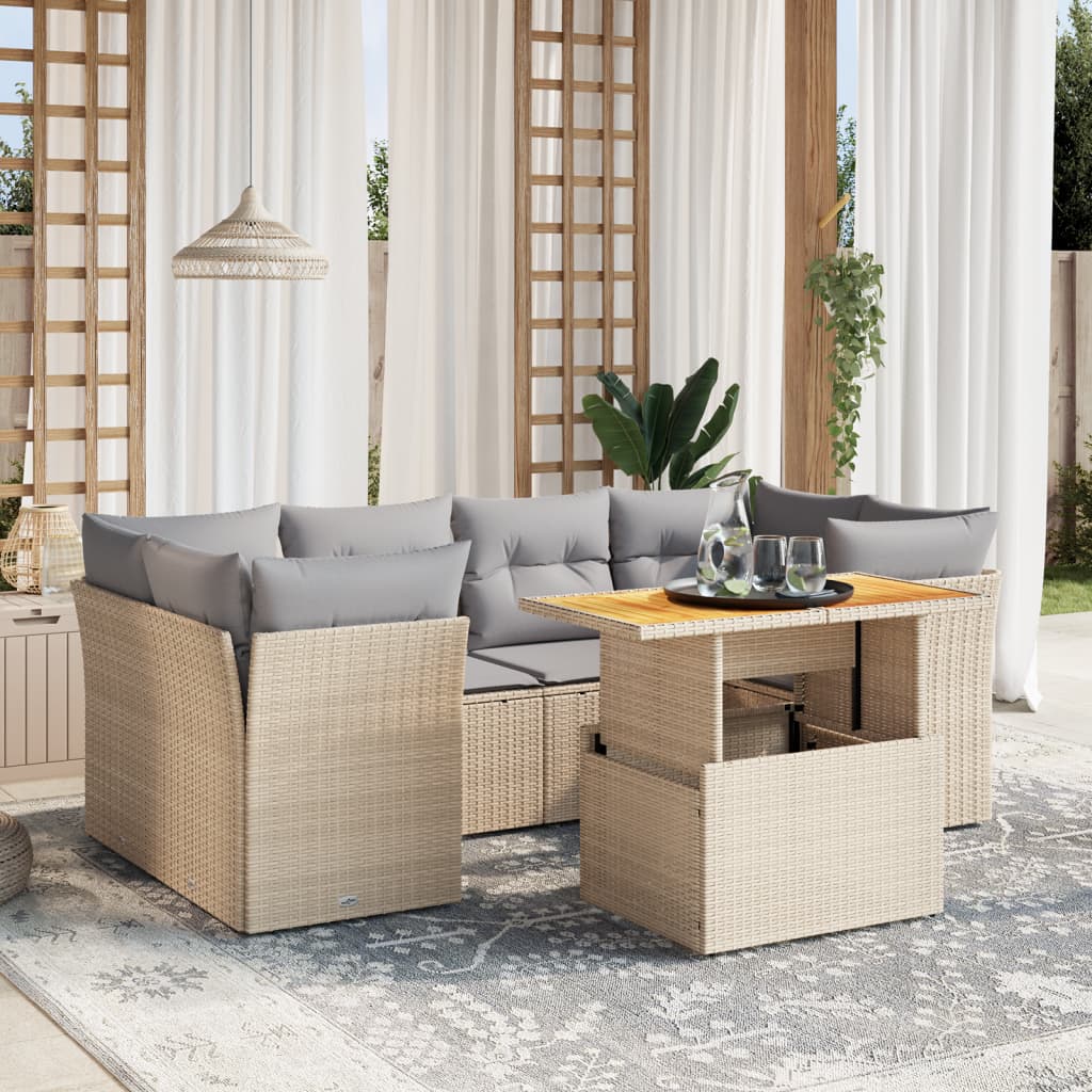 Set Canapele De Grădină, 7 Piese, Cu Perne, Gri, Poliratan