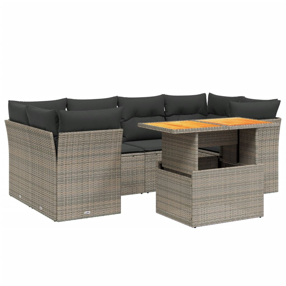 Set Canapele De Grădină, 7 Piese, Cu Perne, Gri, Poliratan