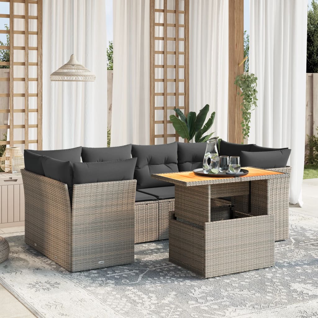 Set Canapele De Grădină, 7 Piese, Cu Perne, Gri, Poliratan