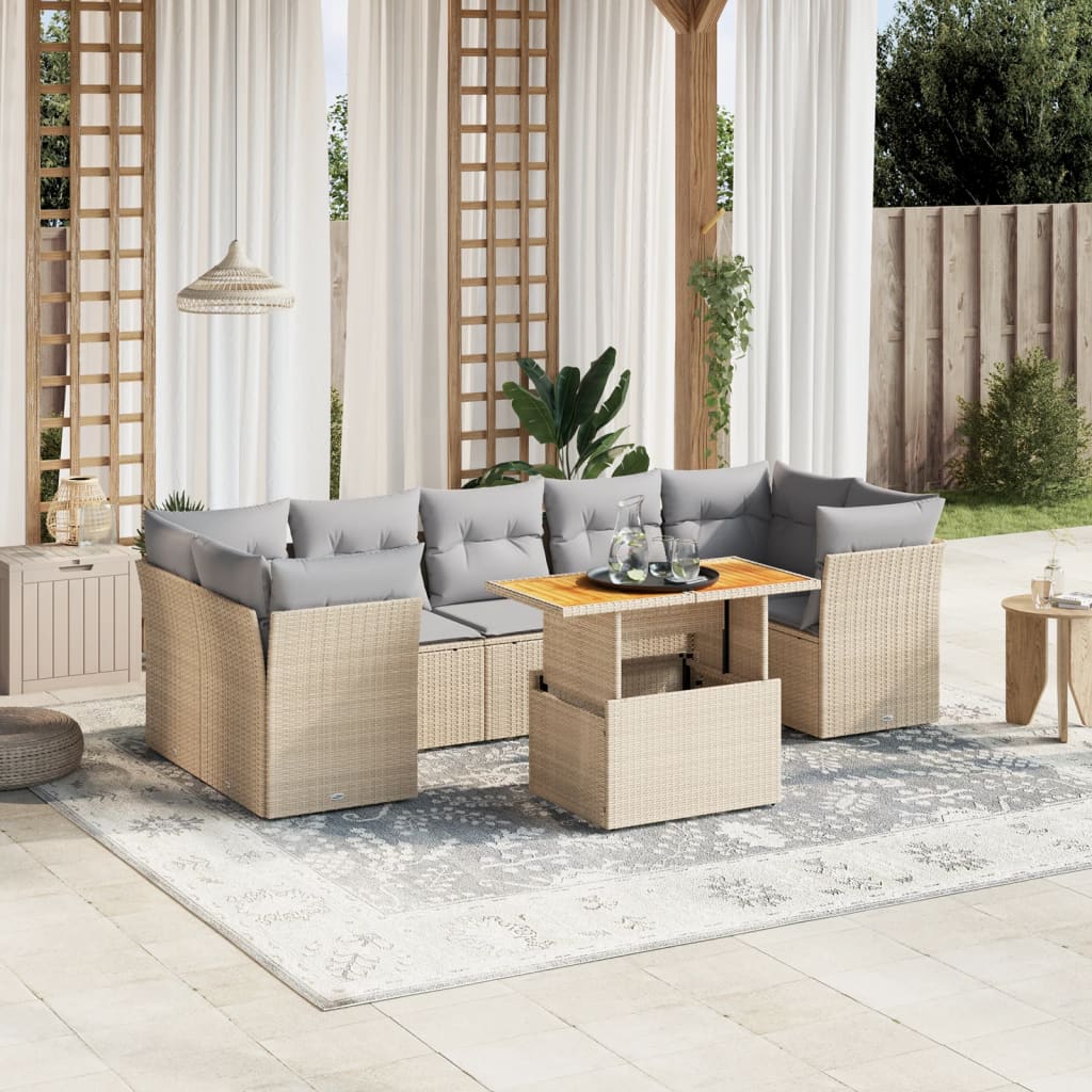 Set Mobilier De Grădină Cu Perne, 8 Piese, , Poliratan