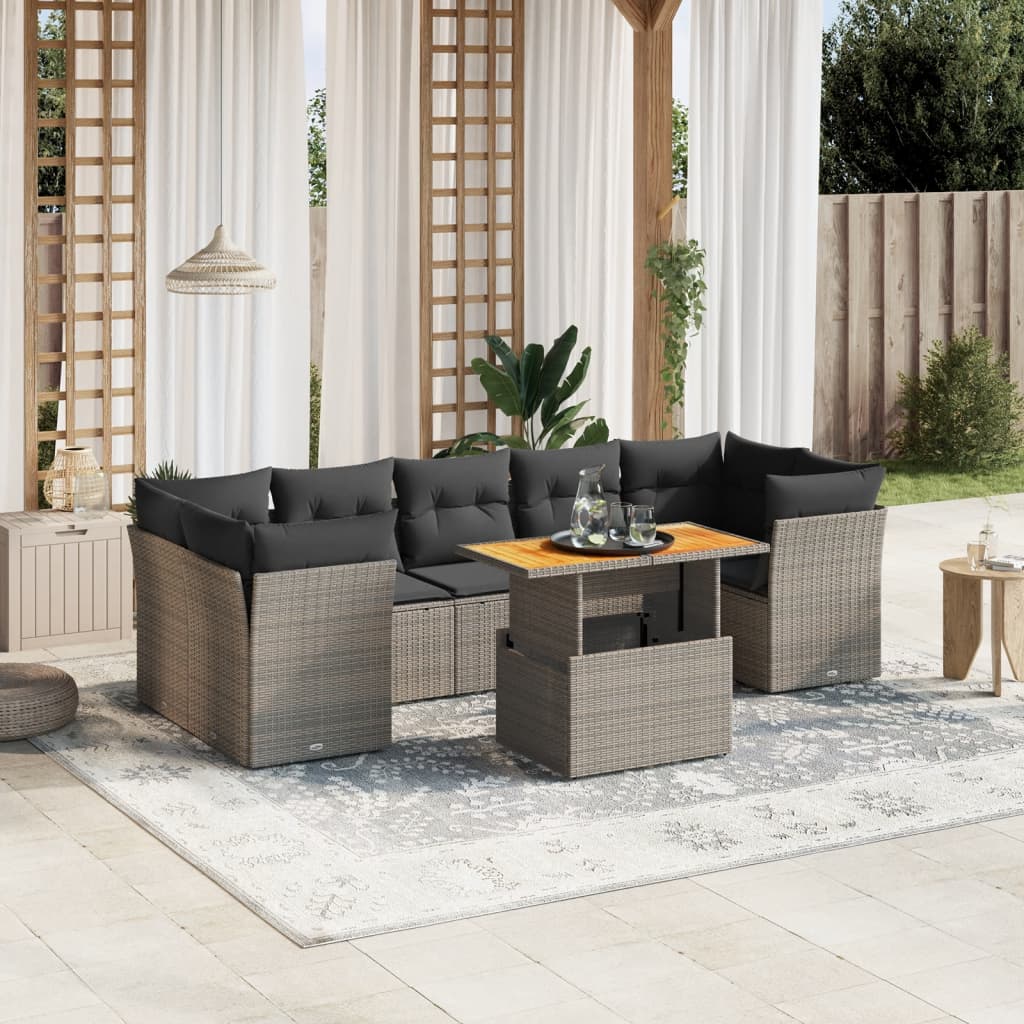 Set Mobilier De Grădină Cu Perne, 8 Piese, , Poliratan