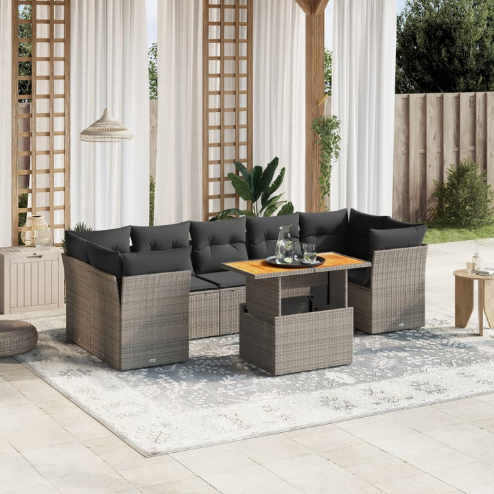 Set Mobilier De Grădină Cu Perne, 8 Piese, , Poliratan