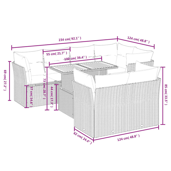Set Mobilier De Grădină Cu Perne, 8 Piese, , Poliratan