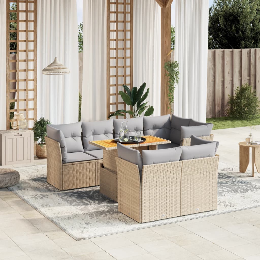 Set Mobilier De Grădină Cu Perne, 8 Piese, , Poliratan