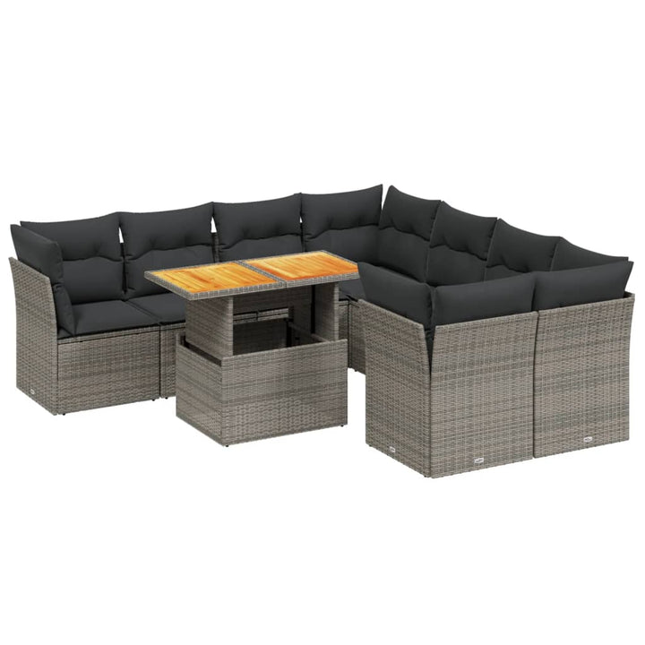 Set Canapele De Grădină, 9 Piese, Cu Perne, Gri, Poliratan