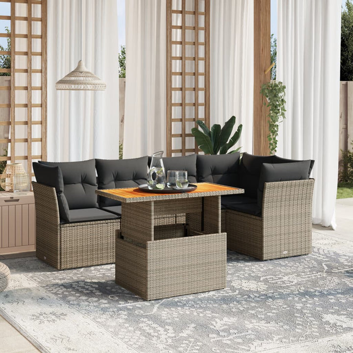 Set Canapele De Grădină Cu Perne, 5 Piese, Bej, Poliratan