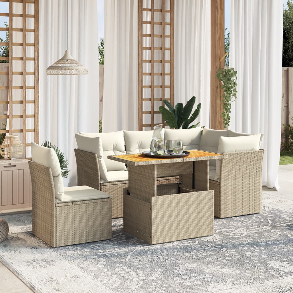 Set Canapele De Grădină Cu Perne, 5 Piese, Bej, Poliratan