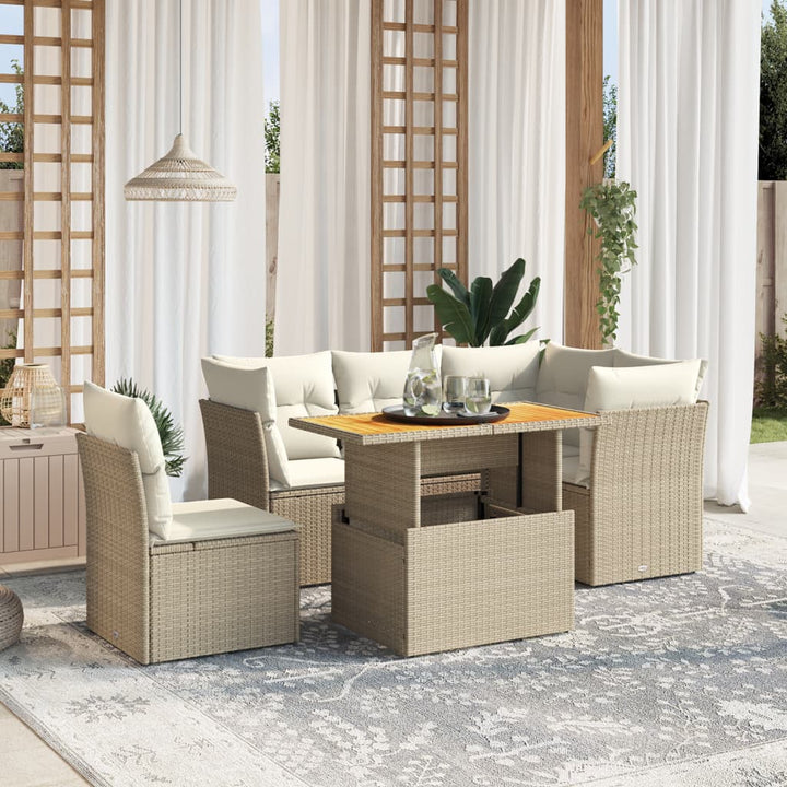 Set Canapele De Grădină Cu Perne, 5 Piese, Bej, Poliratan