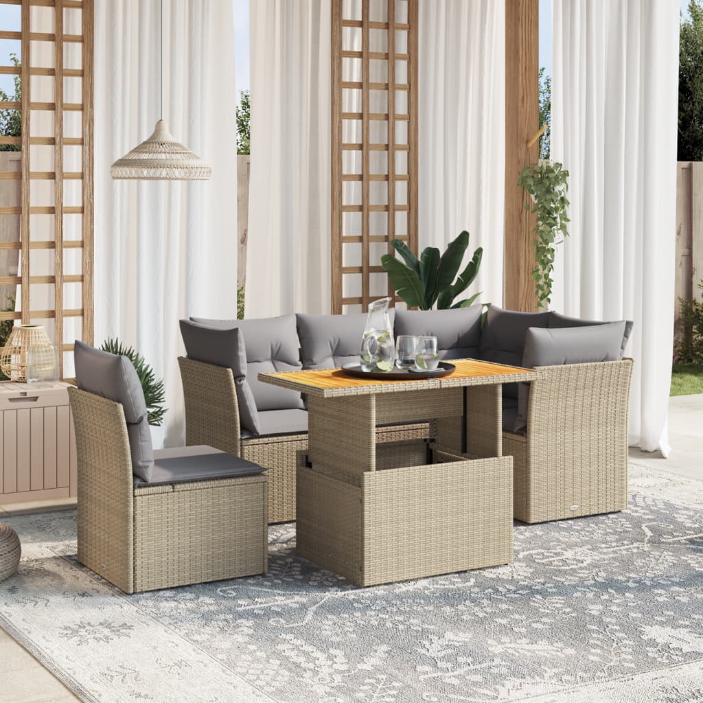 Set Canapele De Grădină Cu Perne, 5 Piese, Bej, Poliratan
