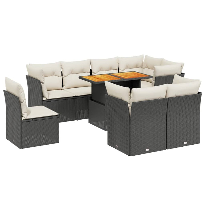 Set Mobilier De Grădină Cu Perne, 9 Piese, Negru, Poliratan