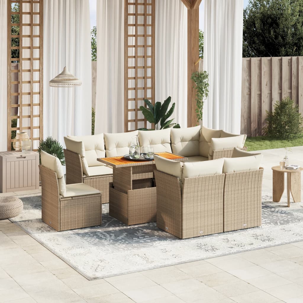 Set Mobilier De Grădină Cu Perne, 9 Piese, Negru, Poliratan