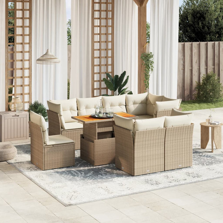 Set Mobilier De Grădină Cu Perne, 9 Piese, Negru, Poliratan
