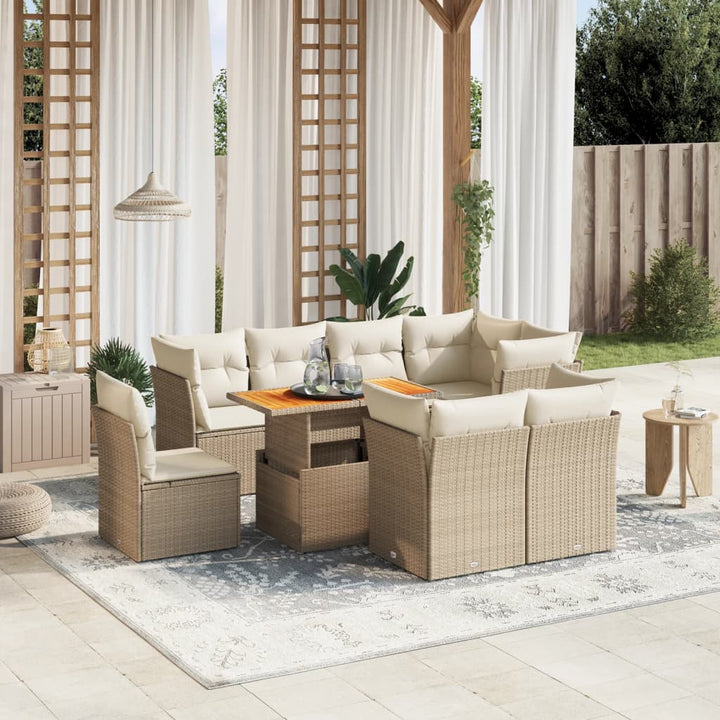 Set Mobilier De Grădină Cu Perne, 9 Piese, Negru, Poliratan