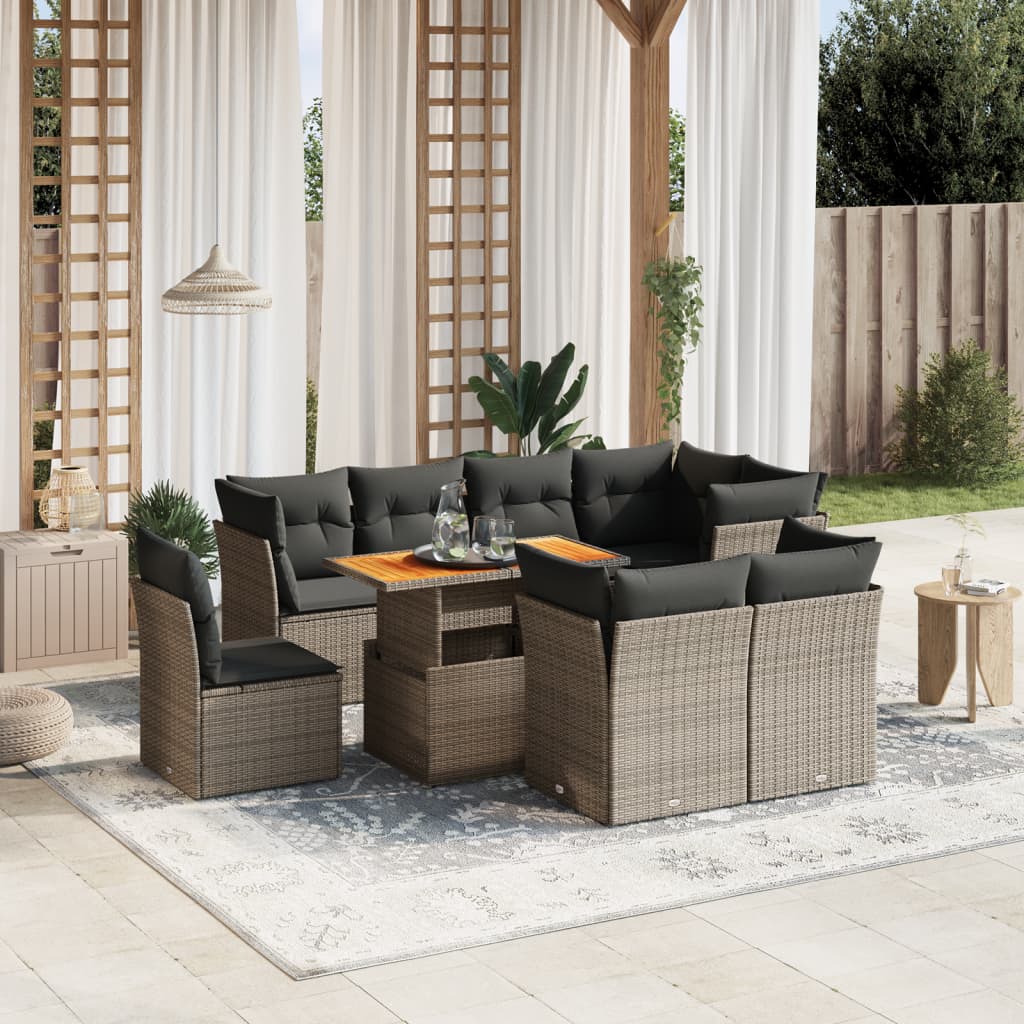 Set Mobilier De Grădină Cu Perne, 9 Piese, Negru, Poliratan