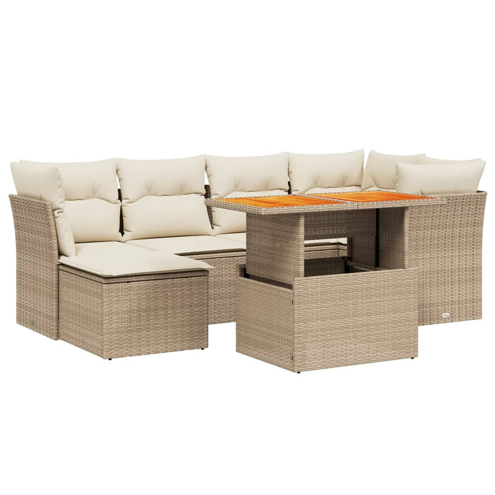 Set Canapele De Grădină, 7 Piese, Cu Perne, Bej, Poliratan