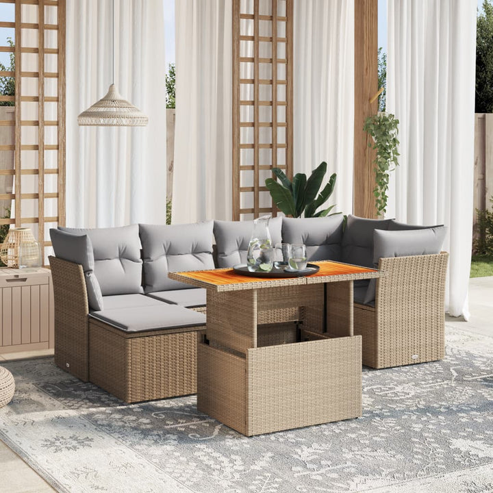Set Canapele De Grădină, 7 Piese, Cu Perne, Bej, Poliratan