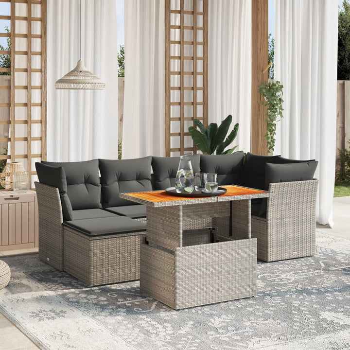 Set Canapele De Grădină, 7 Piese, Cu Perne, Bej, Poliratan