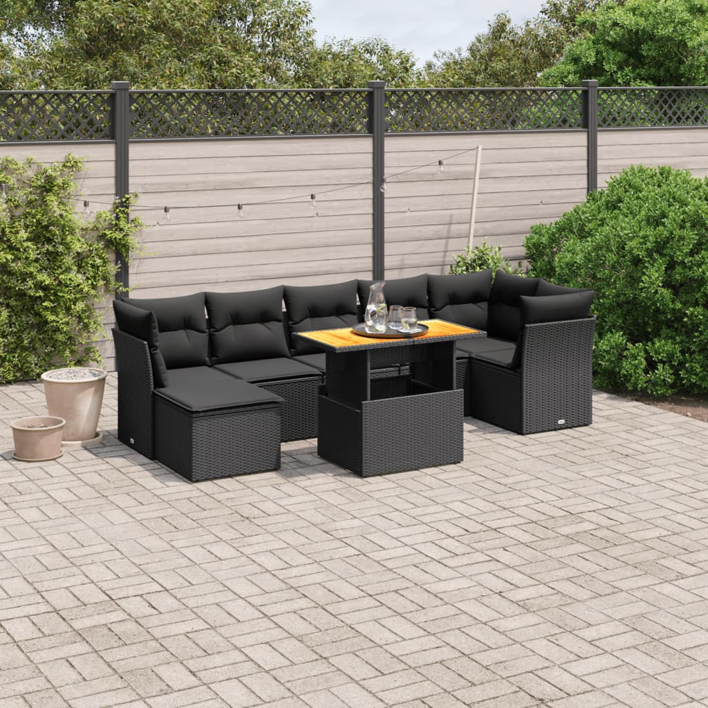 Set Mobilier De Grădină Cu Perne, 8 Piese, , Poliratan