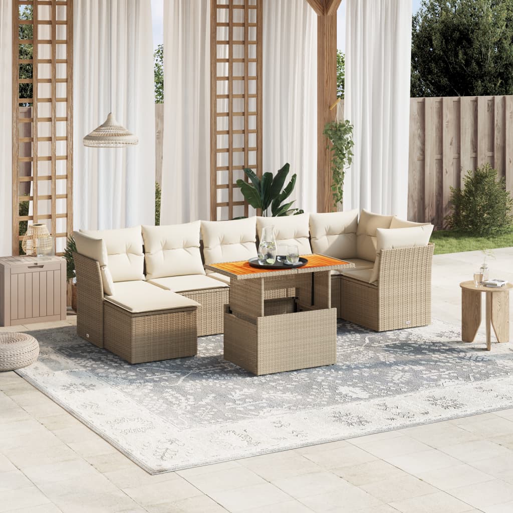 Set Mobilier De Grădină Cu Perne, 8 Piese, , Poliratan