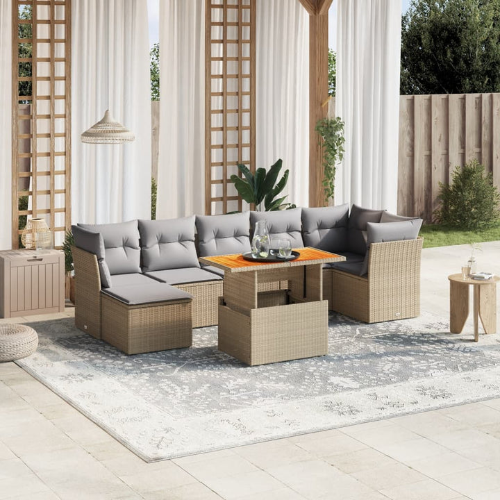 Set Mobilier De Grădină Cu Perne, 8 Piese, , Poliratan