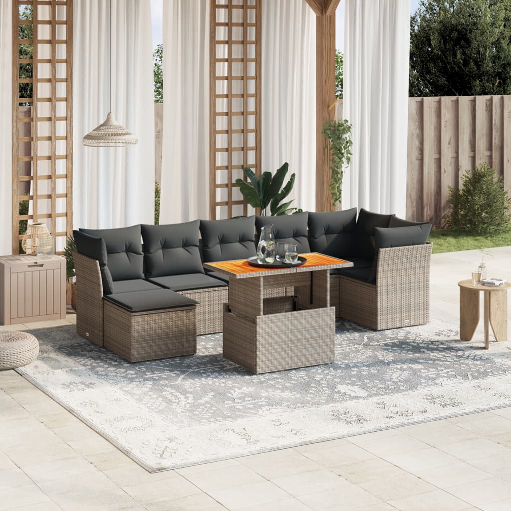 Set Mobilier De Grădină Cu Perne, 8 Piese, , Poliratan