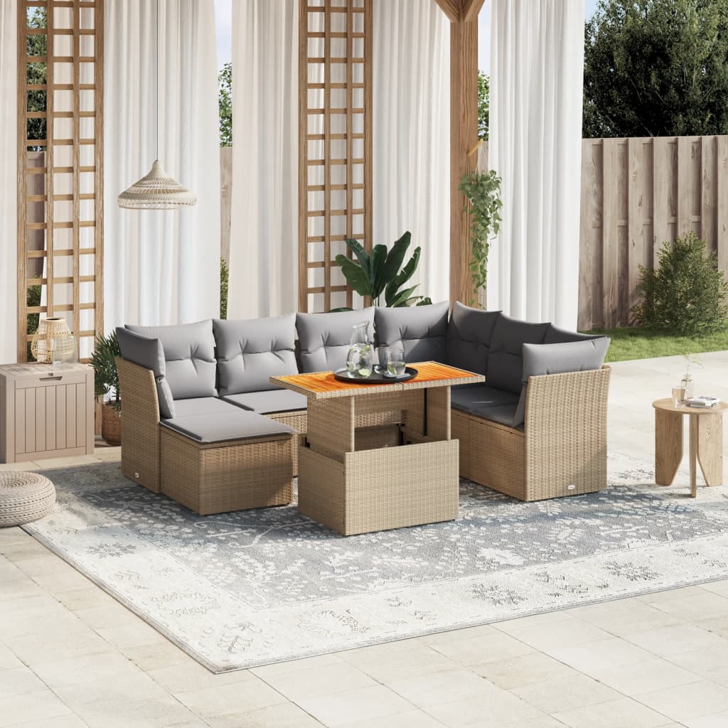 Set Mobilier De Grădină Cu Perne, 8 Piese, , Poliratan