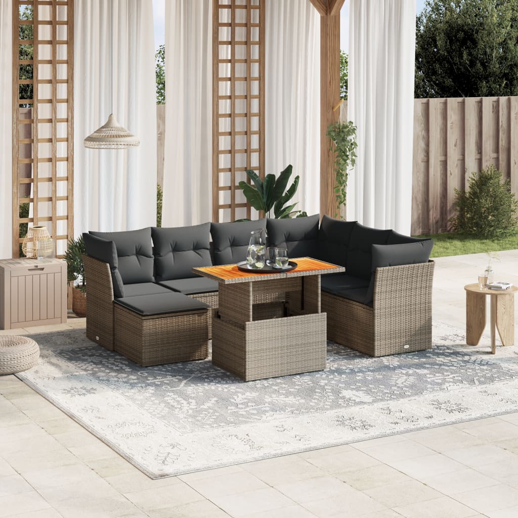 Set Mobilier De Grădină Cu Perne, 8 Piese, , Poliratan