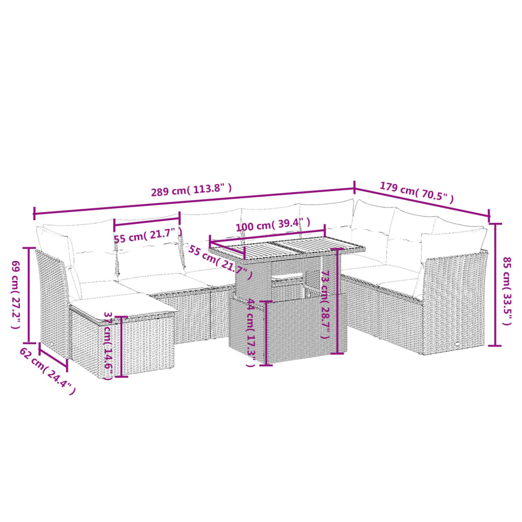 Set Mobilier De Grădină Cu Perne, 9 Piese, , Poliratan