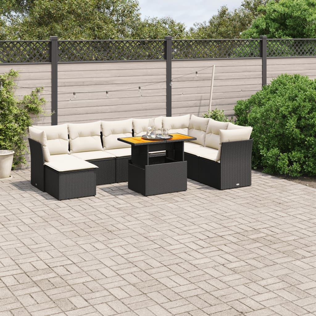 Set Mobilier De Grădină Cu Perne, 9 Piese, , Poliratan