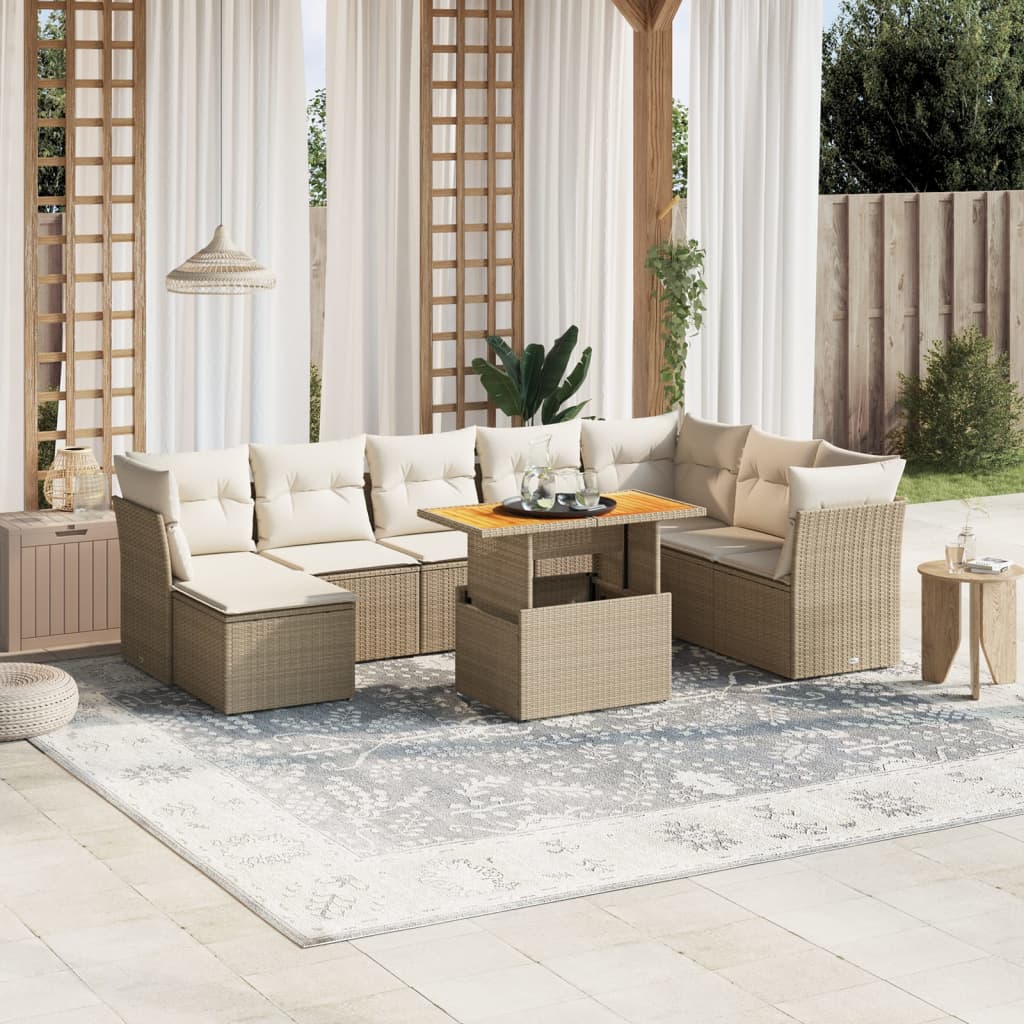 Set Mobilier De Grădină Cu Perne, 9 Piese, , Poliratan
