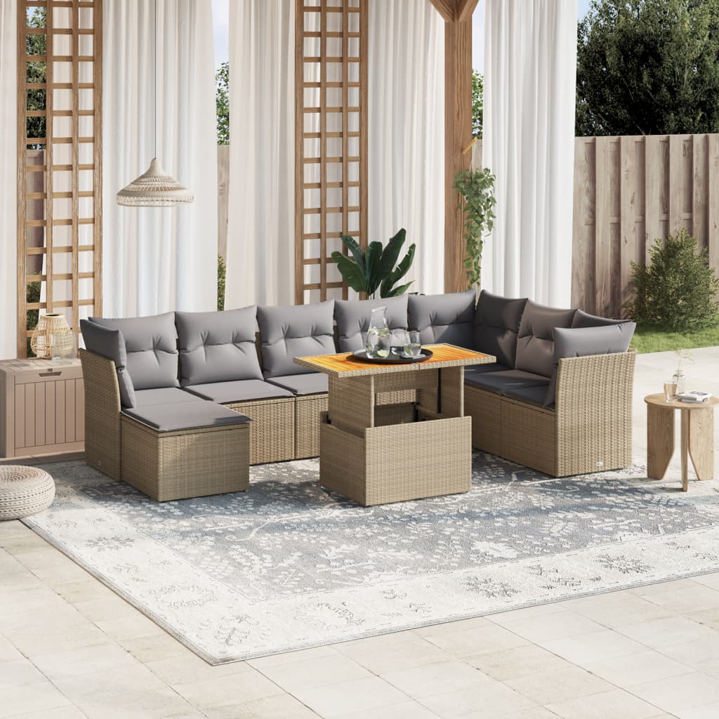 Set Mobilier De Grădină Cu Perne, 9 Piese, , Poliratan