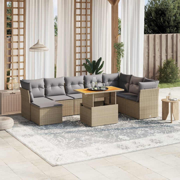 Set Mobilier De Grădină Cu Perne, 9 Piese, , Poliratan