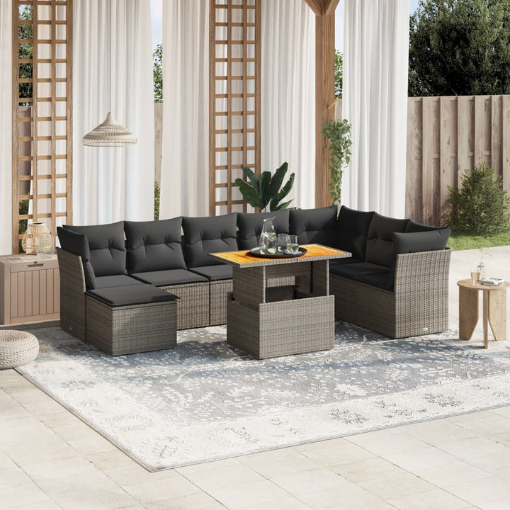 Set Mobilier De Grădină Cu Perne, 9 Piese, , Poliratan