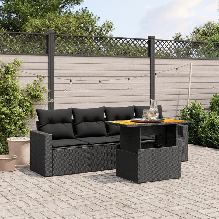 Set Mobilier De Grădină Cu Perne, 5 Piese, Negru, Poliratan