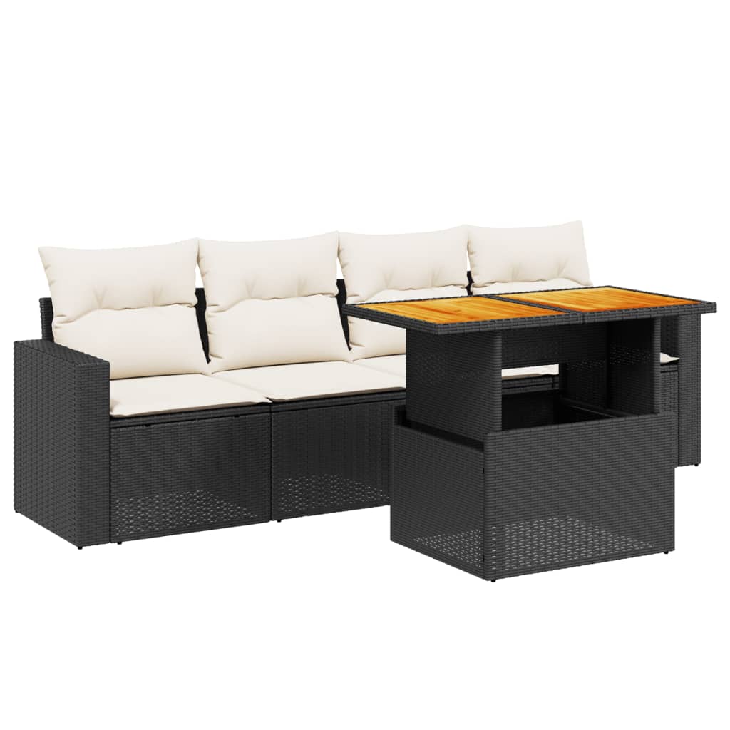 Set Mobilier De Grădină Cu Perne, 5 Piese, Negru, Poliratan